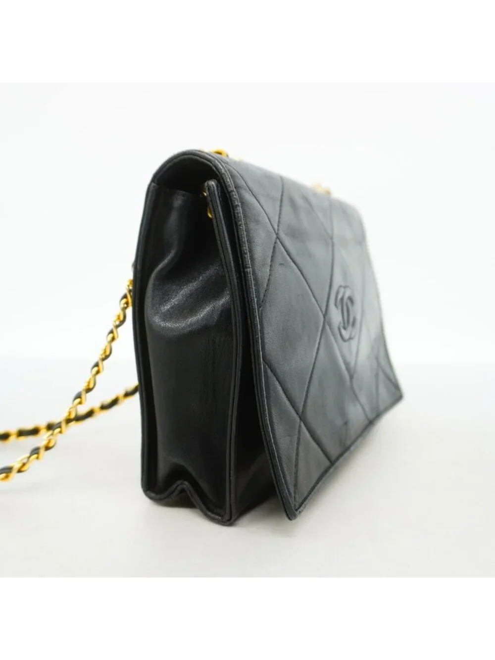 Chanel Shoulder Bag Lambskin Black Gold